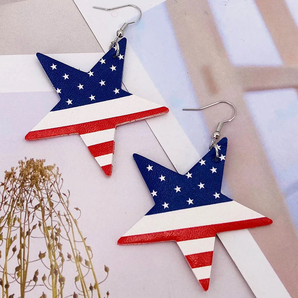 American Flag Leather Earrings - Star Stripe Teardrop Statement Jewelry for Independence Day & Patriotic Style