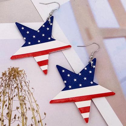 American Flag Leather Earrings - Star Stripe Teardrop Statement Jewelry for Independence Day & Patriotic Style