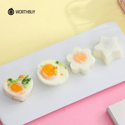 WORTHBUY 4 Pcs Cute Egg Cooker Tools Set - Plastic Egg Boiler Poacher with Brush for Kid-Friendly Baking, Egg Mold Maker, and Kitchen Accessories