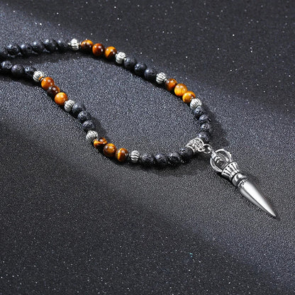 Men's Tibetan Phurba Kilaya Necklace – Tiger’s Eye & Lava Stone Spiritual Dagger Jewelry