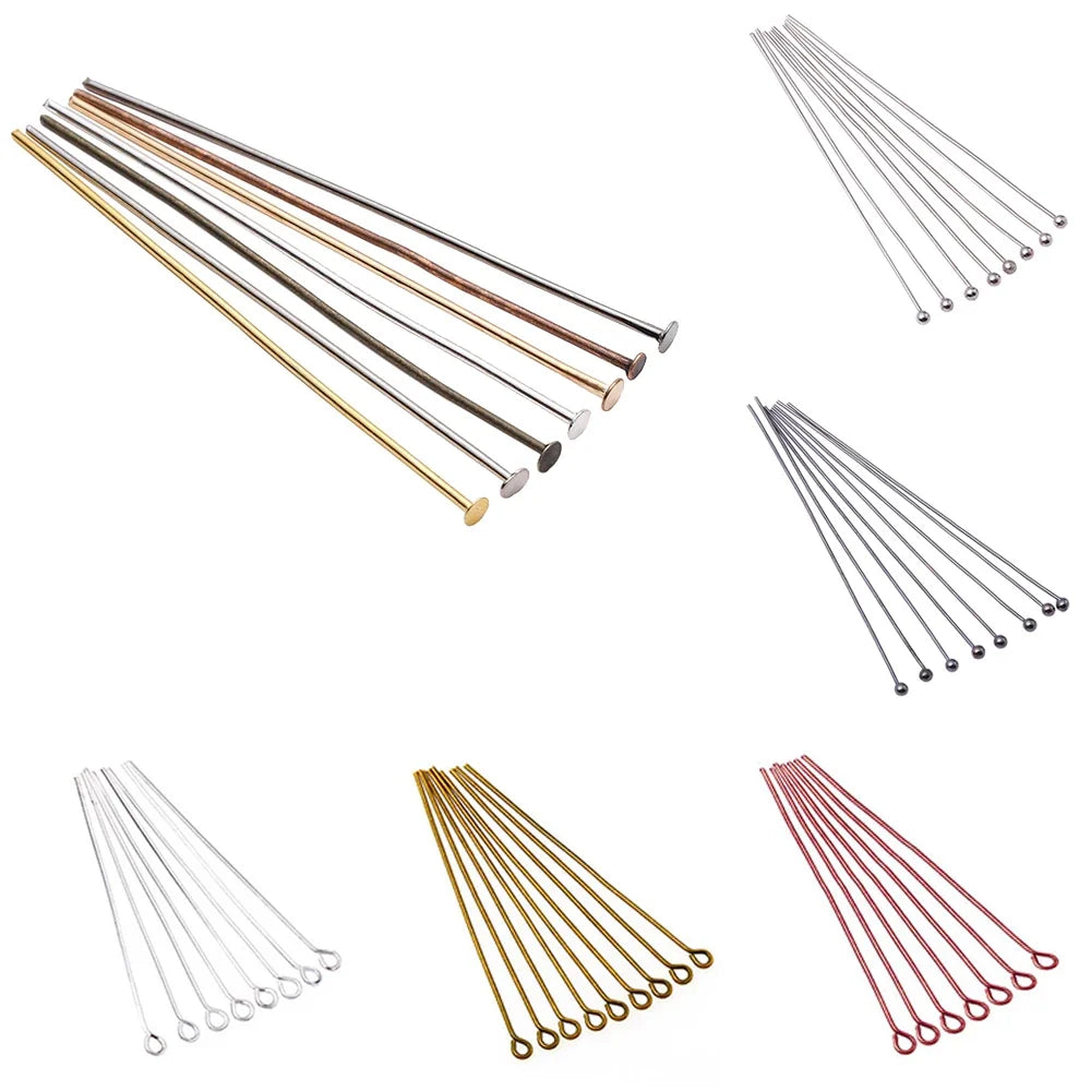 Jewelry Eye Pins & Ball Head Pins - 100/200pcs DIY Findings for Earrings Bracelets Pendants 16-60mm Craft Making Supplies