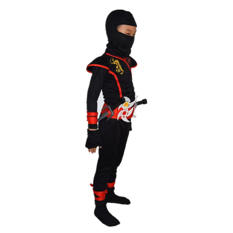 Kids Black Ninja Costume Set — Anime Samurai Outfit with Mask & Fighting Toy for Holidays & Gifts