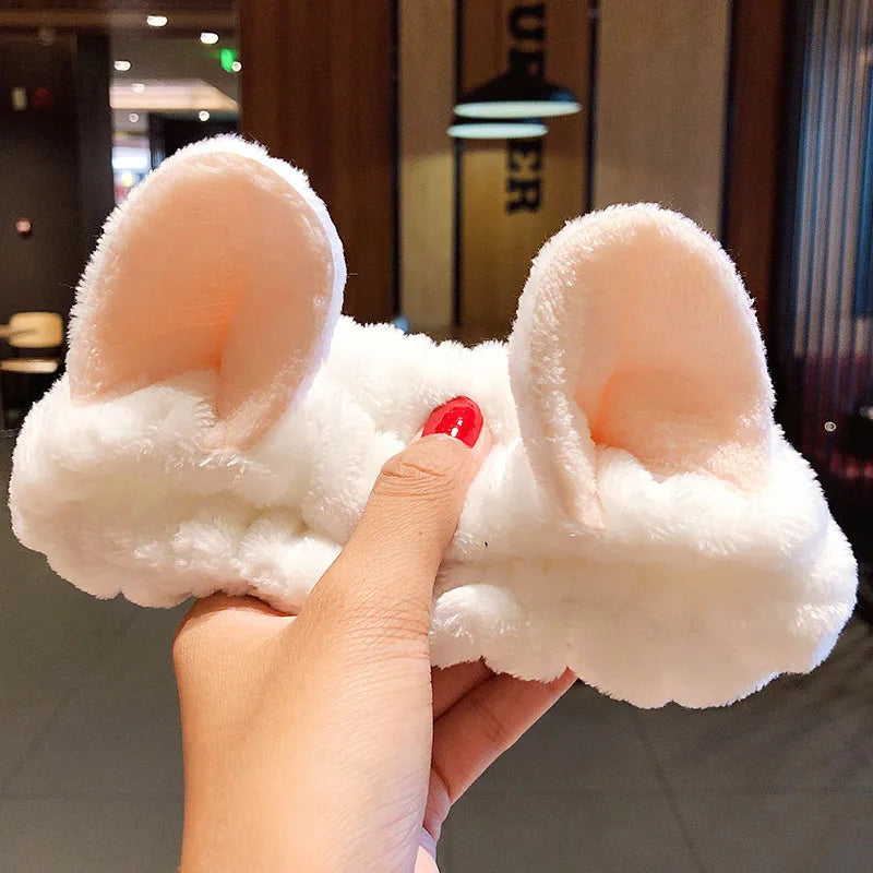 Soft Coral Fleece Bow Headband – Wash Face Hair Holder with Animal Ears for Women & Girls