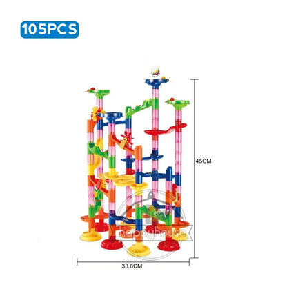 DIY Marble Run Race Track Set - 3D Maze Ball Roller Building Blocks Toy for Kids Creative STEM Play