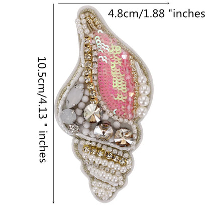 Marine Series Rhinestone Patches - Handmade Shell Starfish Seahorse Leaf Beaded Sewing Appliques for DIY Clothing