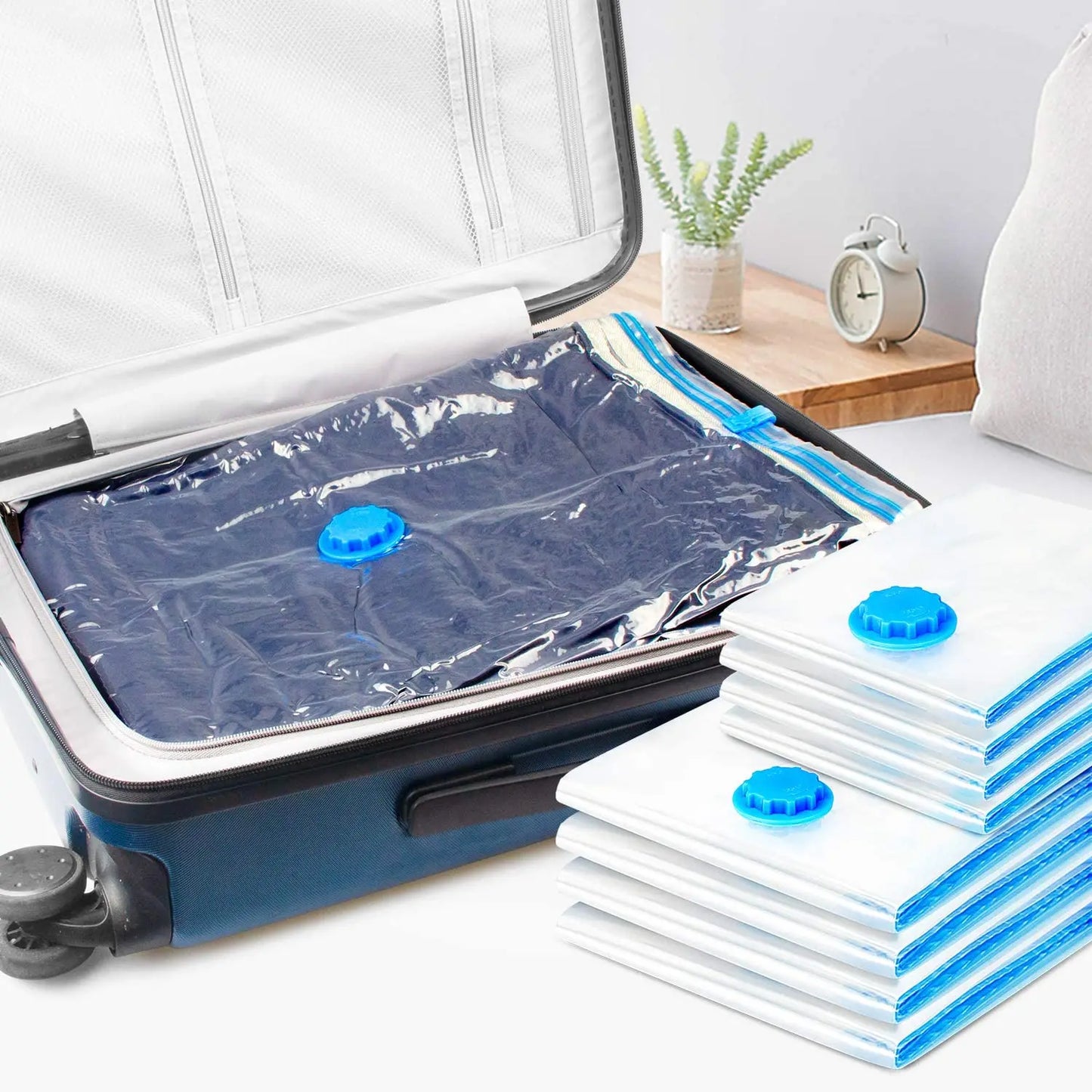 4-Pack Vacuum Storage Bags - Space-Saving Compression Bags for Travel, Clothes, Pillows, Bedding, Home Closet Organizer with Seal Zipper