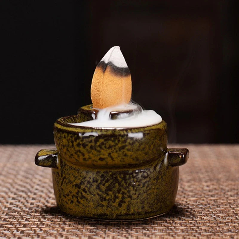 Ceramic Waterfall Incense Burner with Backflow Incense Cones - Home and Office Decor and Housewarming Gift