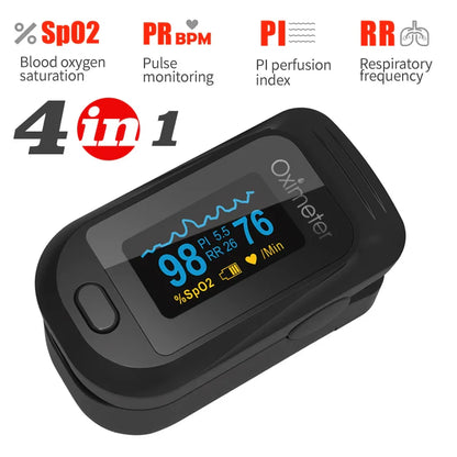 KIUZOU Finger Pulse Oximeter – SPO2, PR, PI, RR Blood Oxygen Saturation and Heart Rate Monitor with OLED Display
