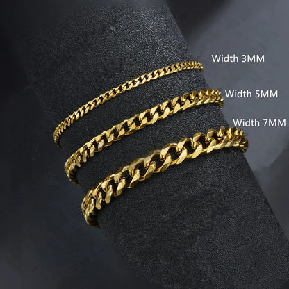 Trendy Cuban Chain Bracelet for Men | Classic Stainless Steel | Available in 3mm, 5mm, 7mm Width | Jewelry Gift for Men & Women