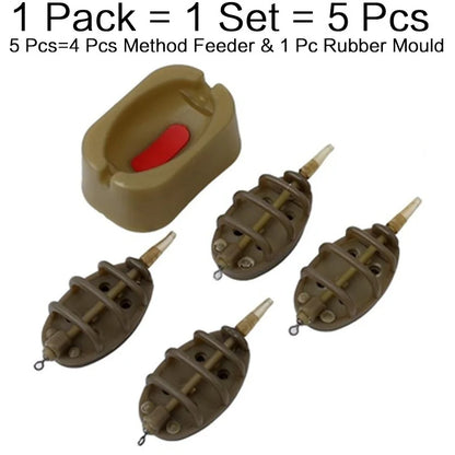 FLYSAND Inline Method Feeder Mould - Bait Thrower Bait Plumb Set Carp Fishing Bait Holder Tool, 4 Feeders/Set