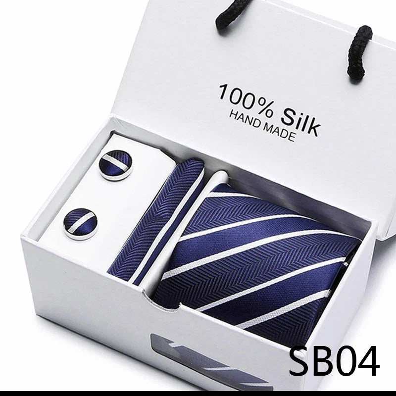 100% Silk Men’s Tie Gift Set - Classic 7.5cm Striped Floral Necktie with Handkerchief for Office, Party & Wedding Formal Wear