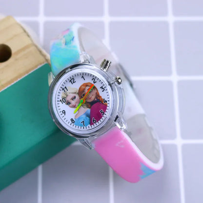 Disney Princess Elsa Kids Watch - Girls' Luminous Silicone Strap Wrist Watch & Toy Clock