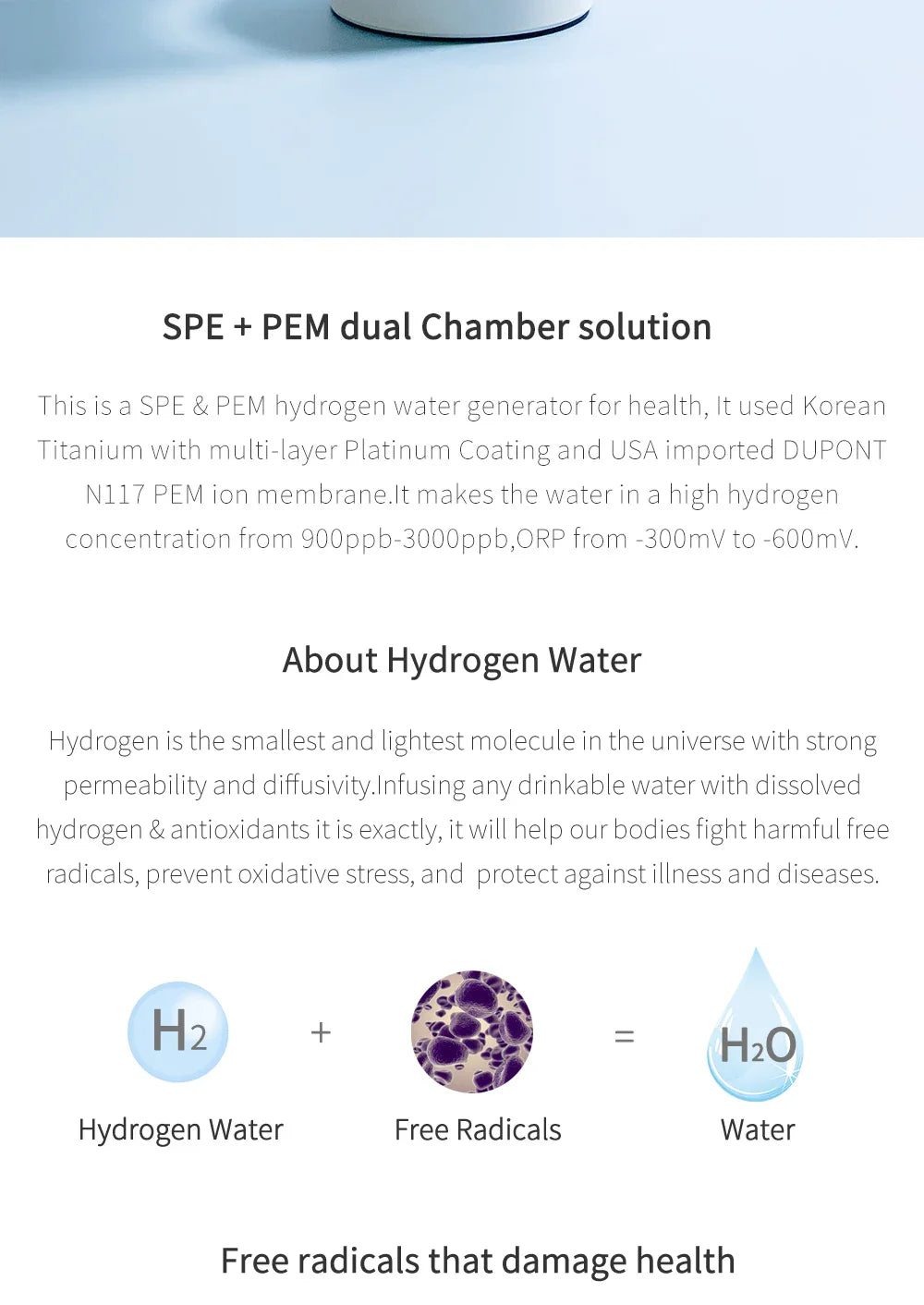 BlueVida SPE&PEM Hydrogen Water Generator - High Concentration, 2 Work Modes & Self-Cleaning, Hydrogen Absorption