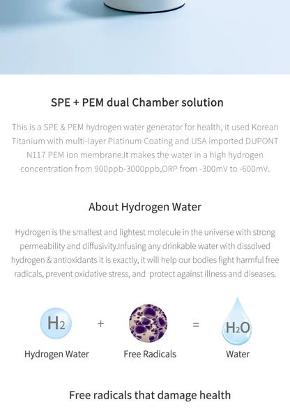 BlueVida SPE&PEM Hydrogen Water Generator - High Concentration, 2 Work Modes & Self-Cleaning, Hydrogen Absorption