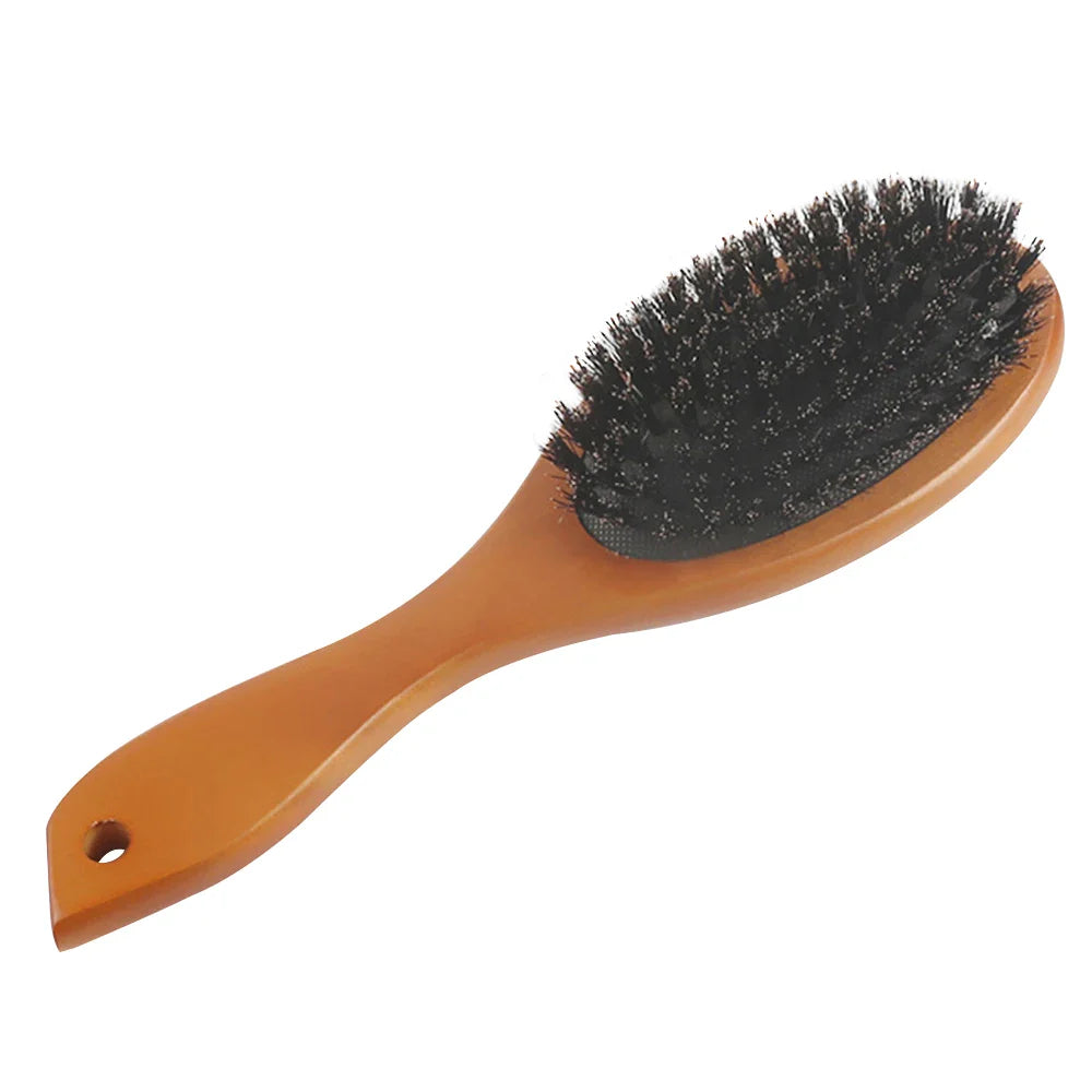 Natural Boar Bristle Hair Brush — Anti-Static Wooden Oval Comb for Women’s Hair Styling
