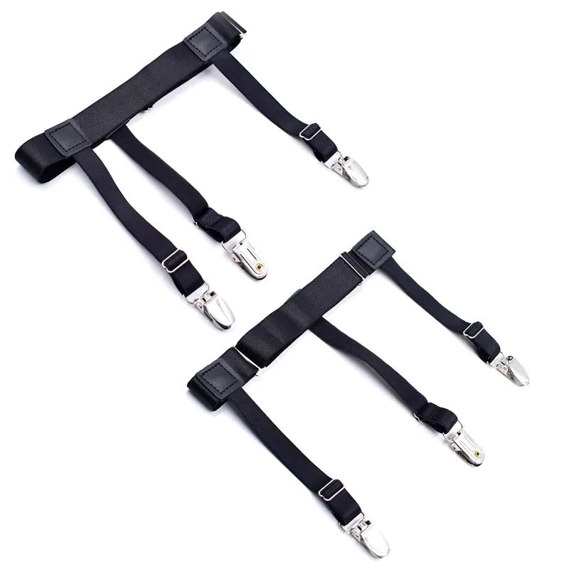 Men's Adjustable Elastic Shirt Stays - Shirt Tuckers Garters with Non-Slip Locking Clamps for Police, Military in Black