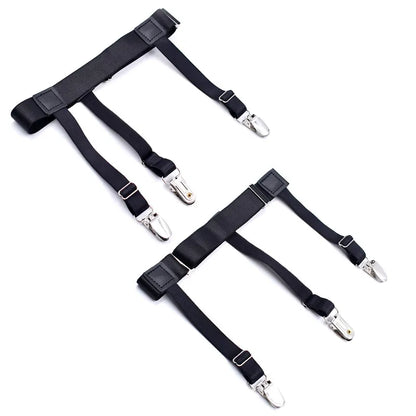 Men's Adjustable Elastic Shirt Stays - Shirt Tuckers Garters with Non-Slip Locking Clamps for Police, Military in Black