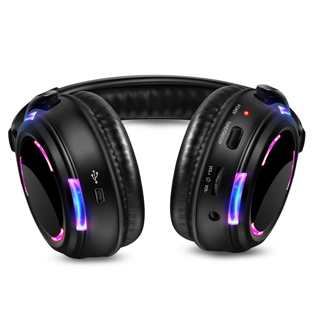 Silent Disco LED Headphones 10-Pack with 200m RF Wireless Transmitter – Party, DJ, Wedding, Club
