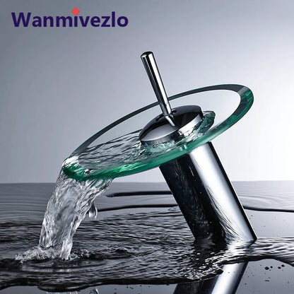 Colorful Glass Waterfall Bathroom Faucet – Chrome Deck Mounted Basin Sink Tap with Single Lever Mixer