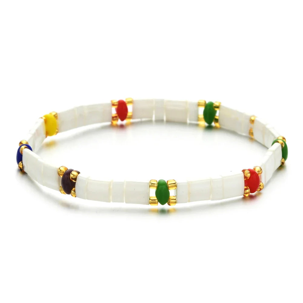ZMZY Stone Tila Beads Elastic Bracelet for Women – 2025 Fashion Colorful Rainbow Miyuki Tile Bead Jewelry Gift Bracelet
