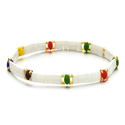ZMZY Stone Tila Beads Elastic Bracelet for Women – 2025 Fashion Colorful Rainbow Miyuki Tile Bead Jewelry Gift Bracelet