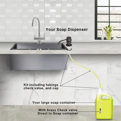 Samodra Liquid Soap Dispenser – Brass Pump Head with Extension Tube, Black Metal Check Valve for Kitchen Accessories