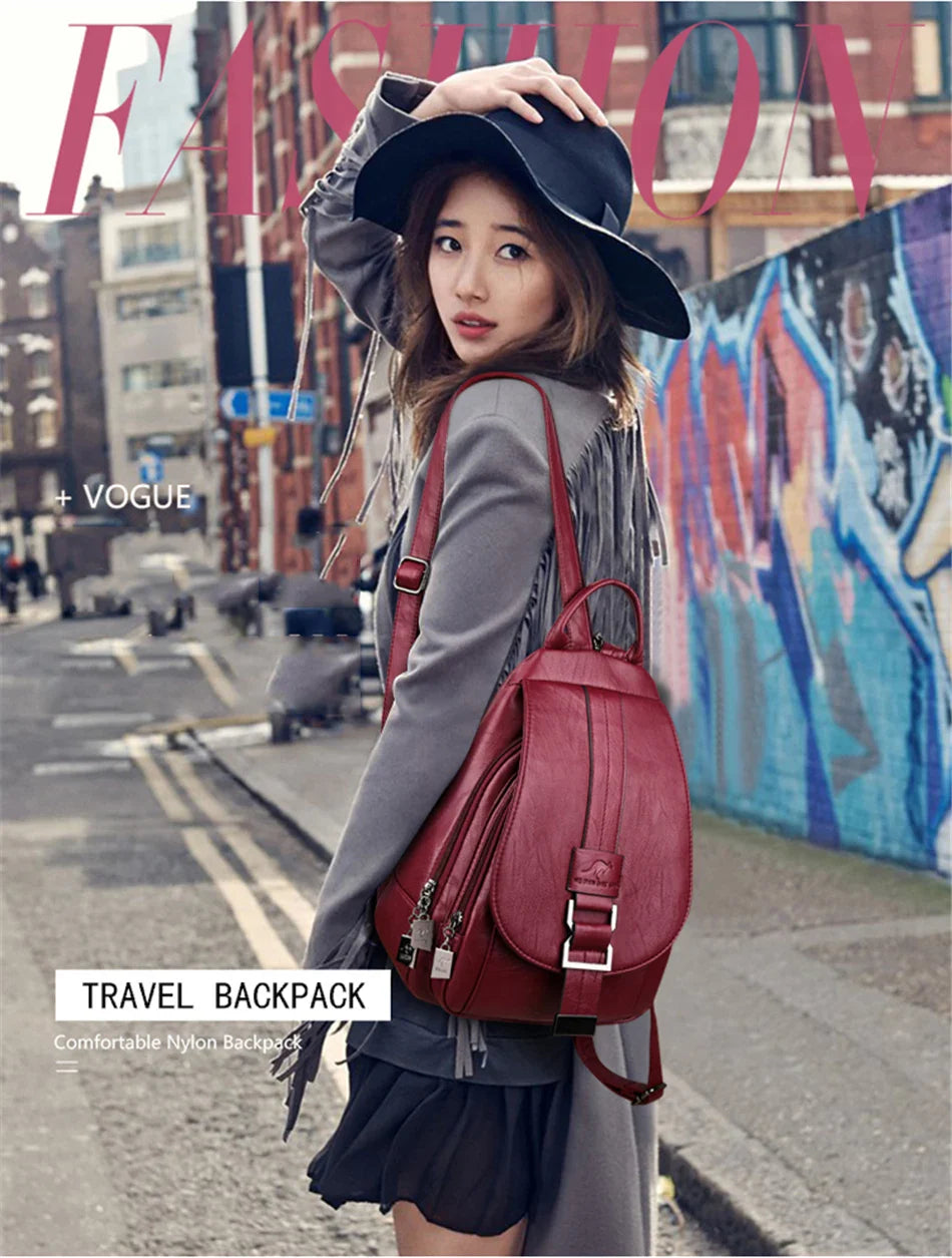 Multifunctional Women's Leather Backpack - Casual Style for Teen Girls, School and Travel Bagpack, Ladies' Chest Bag Sac