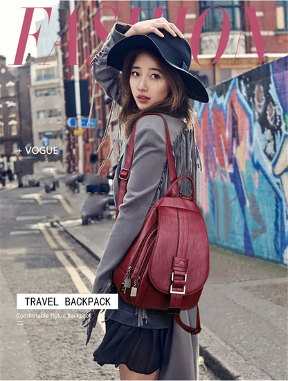 Multifunctional Women's Leather Backpack - Casual Style for Teen Girls, School and Travel Bagpack, Ladies' Chest Bag Sac