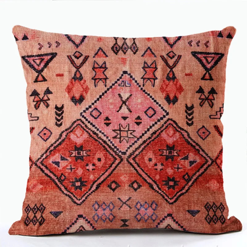Bohemian Linen Cushion Cover – Multicolor Ethnic Geometric Pattern Decorative Pillow for Living Room Sofa