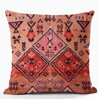 Bohemian Linen Cushion Cover – Multicolor Ethnic Geometric Pattern Decorative Pillow for Living Room Sofa