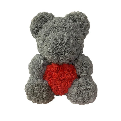 2024 40cm Rose Bear – Heart-Shaped Artificial Flower Teddy Bear for Valentine’s, Wedding, Birthday & Christmas Gifts