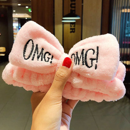 Soft Coral Fleece Bow Headband – Wash Face Hair Holder with Animal Ears for Women & Girls