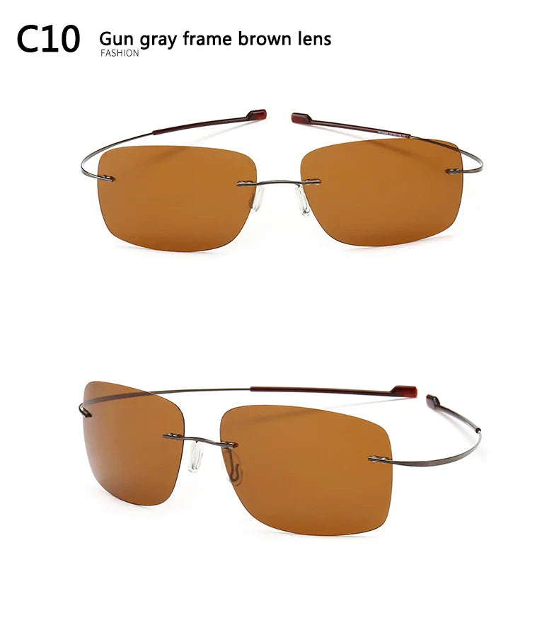 2025 New Cool 100% Pure Titanium Rimless Sunglasses – Polarized Grey Lenses, Super Thin, UV400 Protection, Oculos De Sol