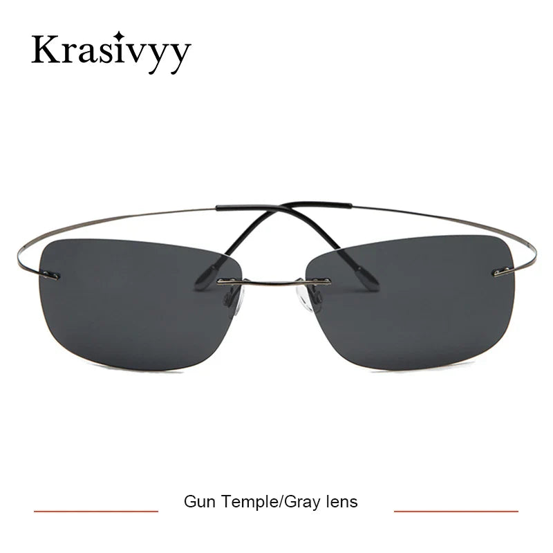 Krasivyy Rimless Square Polarized Sunglasses – Ultralight Pure Titanium, Brand Design for Men, Driving Sun Glasses, Oculos De Sol
