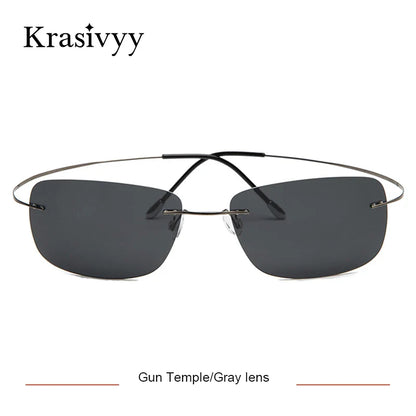 Krasivyy Rimless Square Polarized Sunglasses – Ultralight Pure Titanium, Brand Design for Men, Driving Sun Glasses, Oculos De Sol