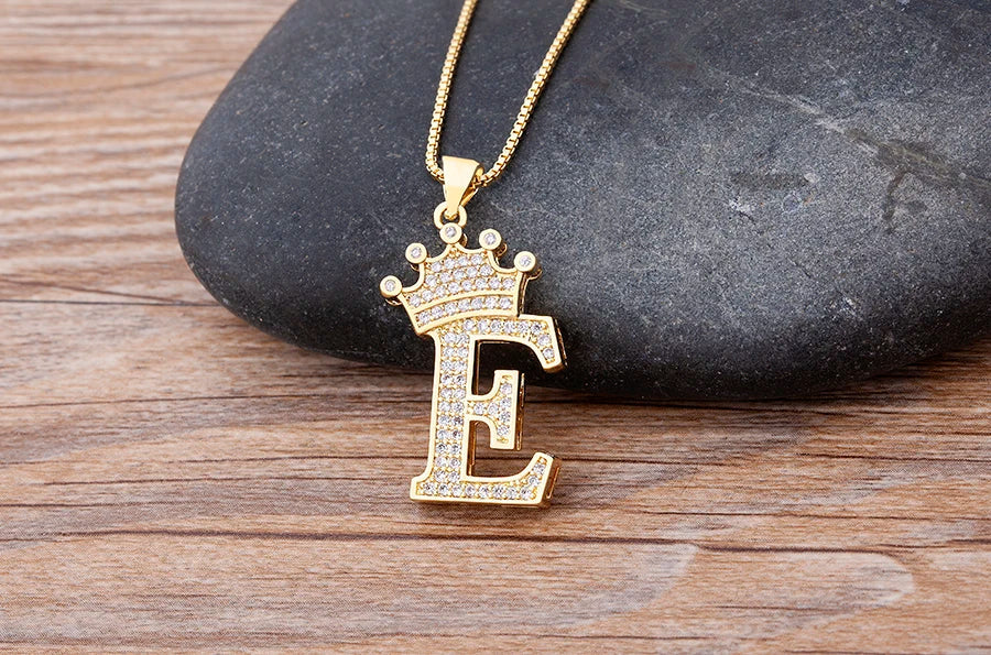 Nidin Luxury A-Z Crown Alphabet Pendant – Copper Zircon Initial Necklace Chain, Hip-Hop Style Jewelry for Men & Women