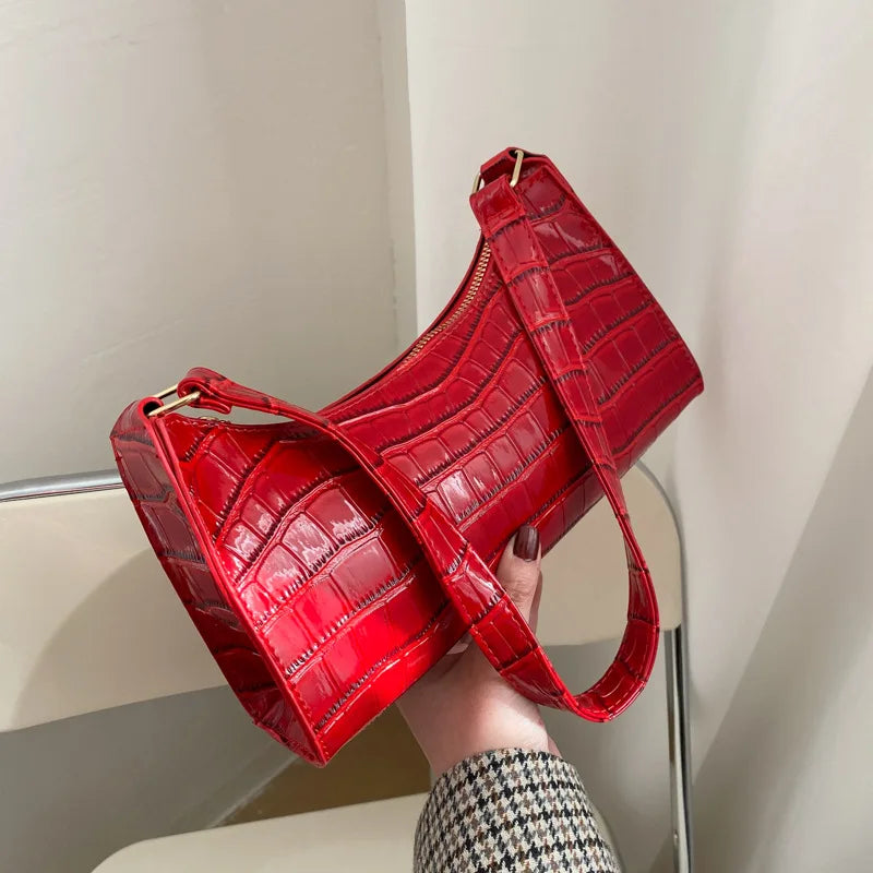 Fashion PU Leather Handbag for Women – Alligator Pattern Small Underarm Messenger Bag & Purse