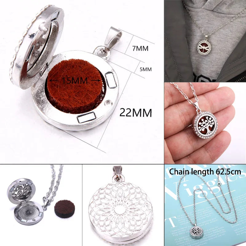 Tree of Life Aromatherapy Necklace - Stainless Steel Essential Oil Diffuser Amulet Perfume Locket Pendant, Women's Jewelry Gift