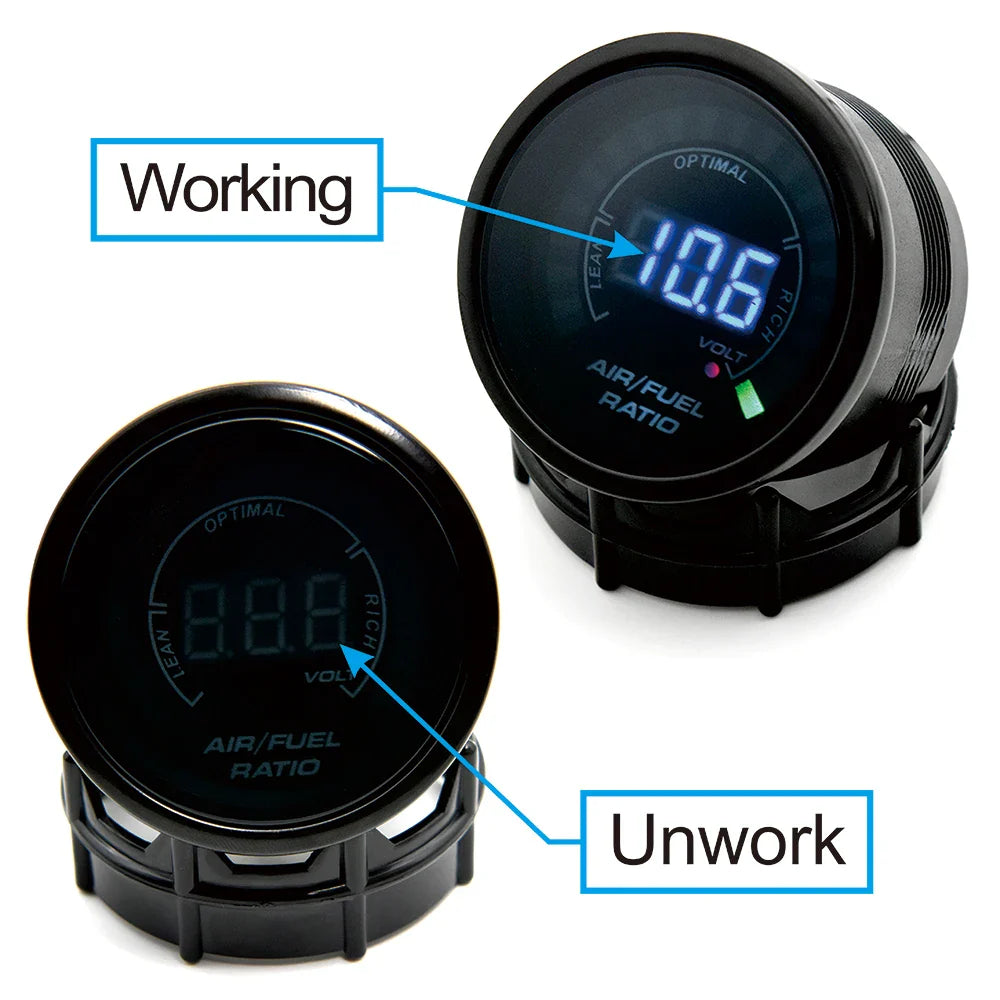 52mm Digital Air Fuel Ratio Gauge — AFR Display with Narrowband O2 Oxygen Sensor 0258006028, Smoked Car Gauge for Gasoline Engines, 12V