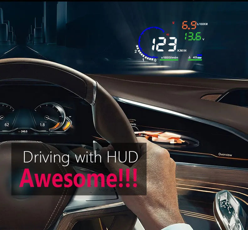 ADQ 5.5" OBD2 HUD Car Head-Up Display – Digital Speedometer, Tachometer, Windshield Projector with Speed, Water Temp & RPM Alarm