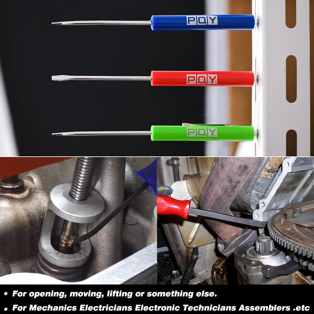 Mini Pocket Clips Screwdriver with Strong Magnetic Slotted Tip + Pocket Pry Bar - Short Angled Handy Tool with 4-Sided Grip