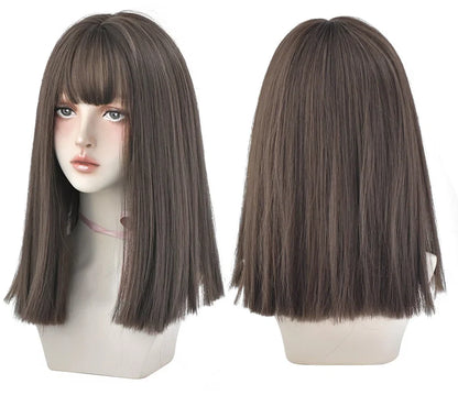 7JHHWIGS Long Straight Light Brown Synthetic Wig with Bangs – Heat-Resistant Daily Wear Wig for Women