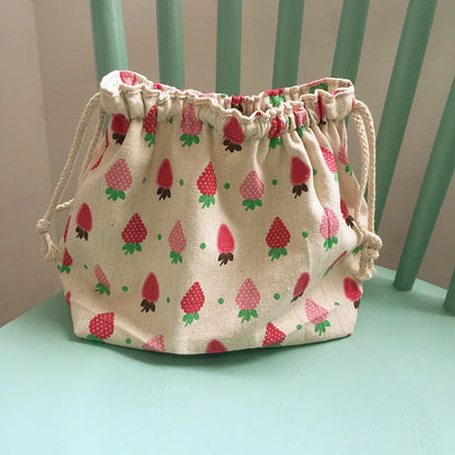 Lucky Cat Drawstring Lunch Bag — Portable Bento Box Pouch for Kids, Cooler & Picnic Food Storage