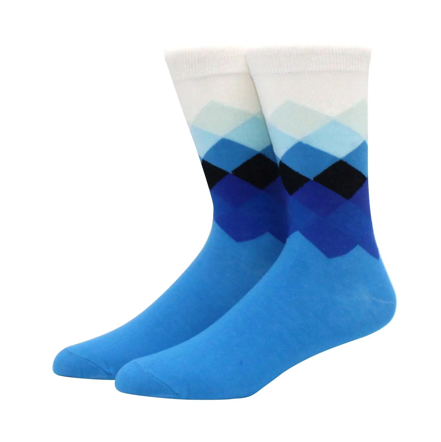 Men’s Funny Argyle Diamond Pattern Cotton Socks – Large Size 3D Geometric Crew Tube Socks, Combed Cotton Casual Novelty Socks