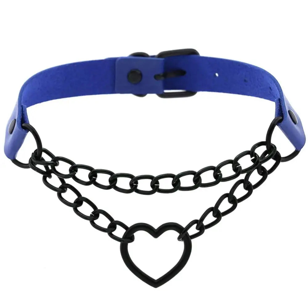 Vintage Heart Necklace Choker – Goth Collar with Chain, Grunge Punk, Cute Kawaii Egirl Harajuku Accessories for Girls