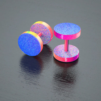 Stainless Steel Stud Earrings & Ear Plugs — Faux Punk Barbell Tunnels, Fake Piercing Gauges for Men & Women Body Jewelry