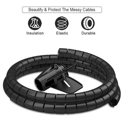 2M Flexible Spiral Cable Wire Protector | 16/10mm Diameter | Computer Cord Protective Tube | Clip Organizer Management Tools