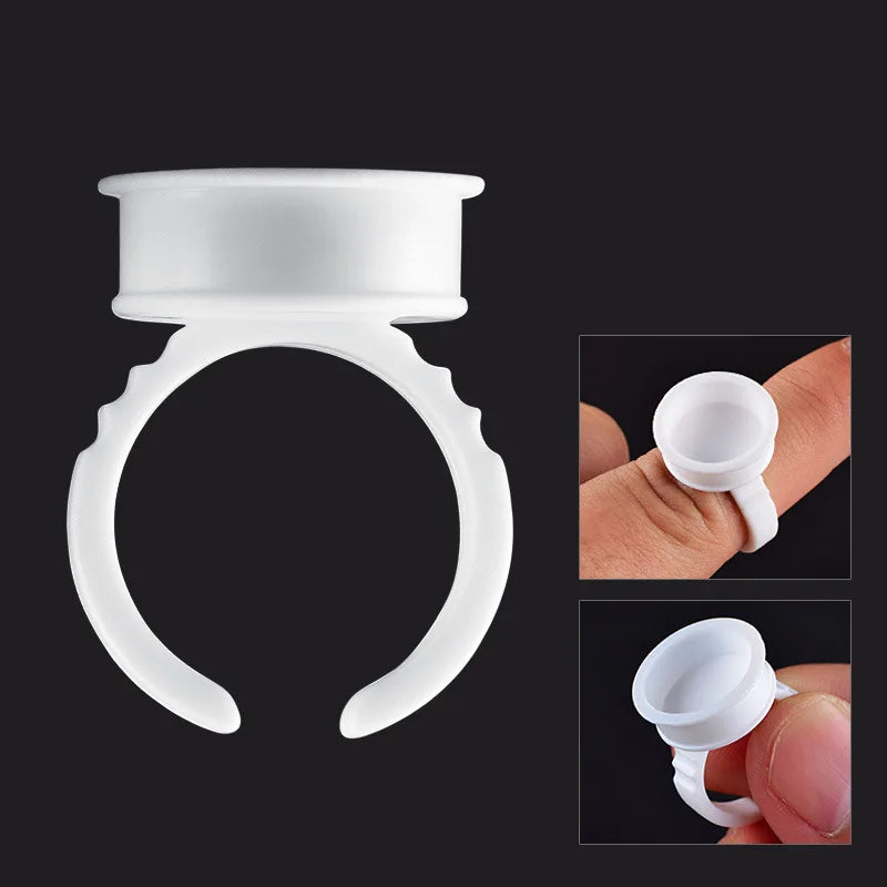 100pcs Disposable Plastic Pigment Rings — 3 Sizes White Ink Holders for Eyebrow Permanent Makeup