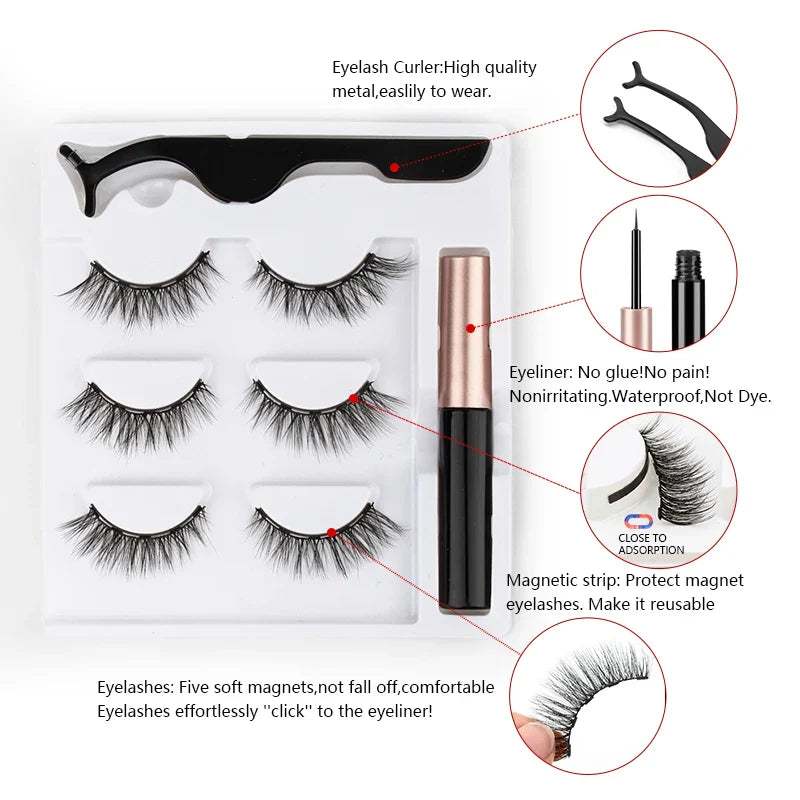 2/3/4 Pairs Magnetic Eyelashes Set - Waterproof Liquid Eyeliner, Tweezer, Dramatic 3D Mink Lashes for Makeup