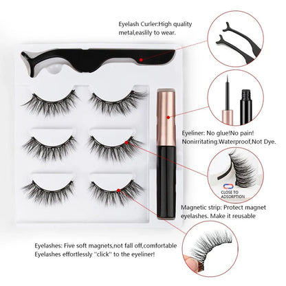 2/3/4 Pairs Magnetic Eyelashes Set - Waterproof Liquid Eyeliner, Tweezer, Dramatic 3D Mink Lashes for Makeup